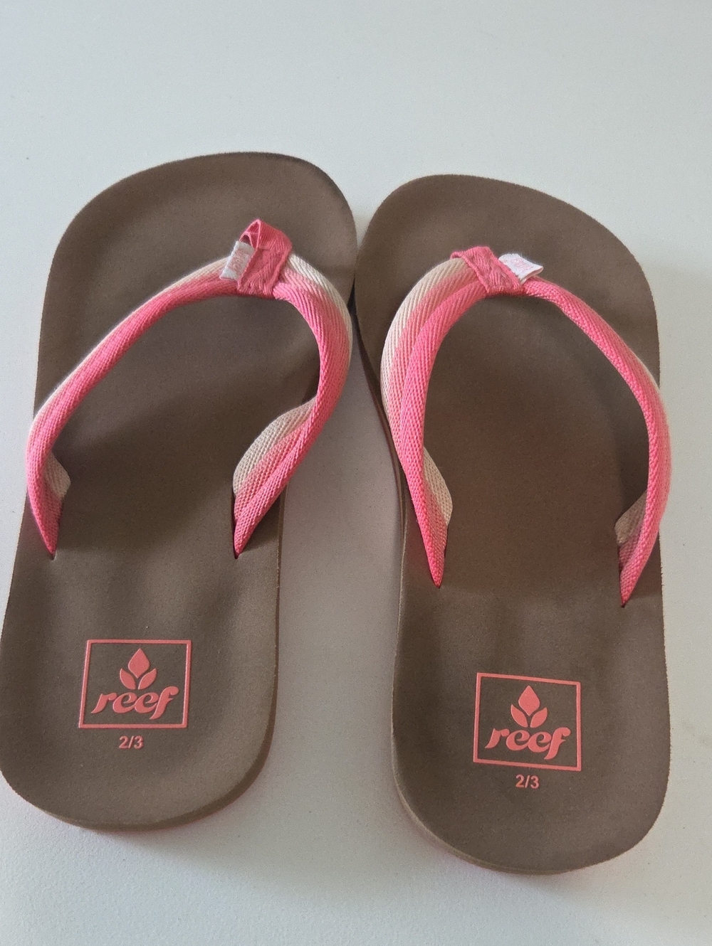 Reef Brown Footbed Flip Flops with Pink Ombre Straps